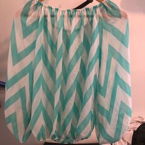 Teal and White Chevron blouse